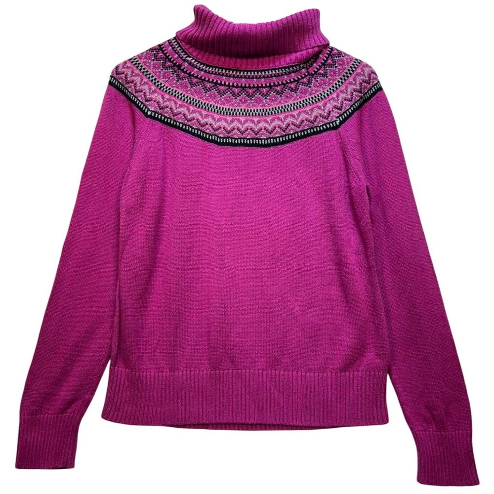 Charter Club Women' Fair Isle Nordic Turtleneck Sweater Knit Size P/M Pink